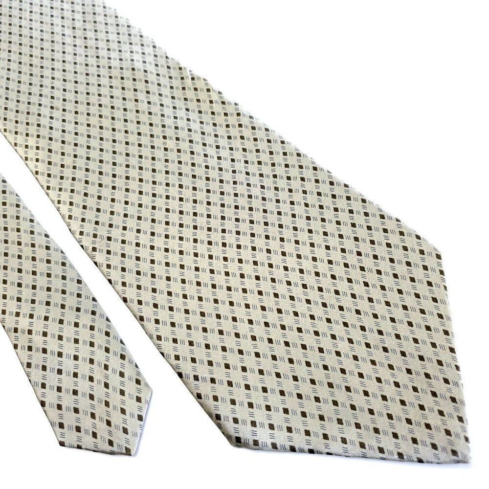 DKNY Brown Geometric‎ Print Wide Silk Tie